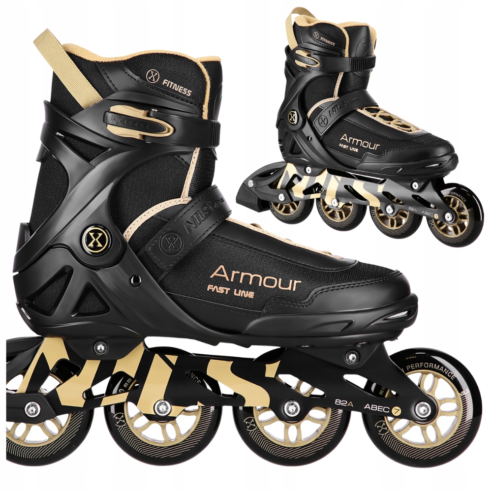 Kolečkové Brusle Kaučukové Kolečka ABEC-7 Pro Mládež Černo-zlaté Nils