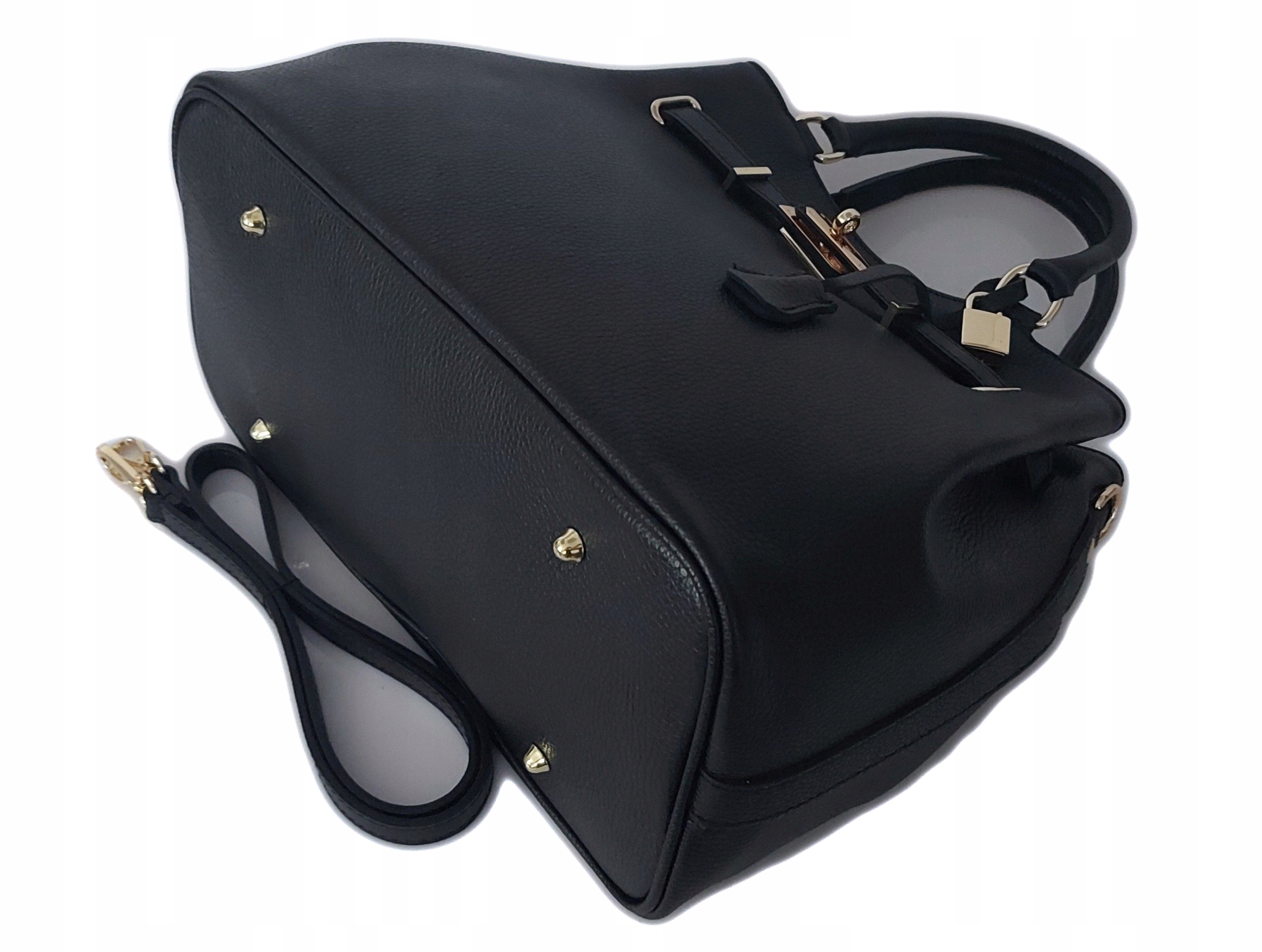 Duża włoska torba A4 skóra kuferek kłódka Czarna Model BERK753N