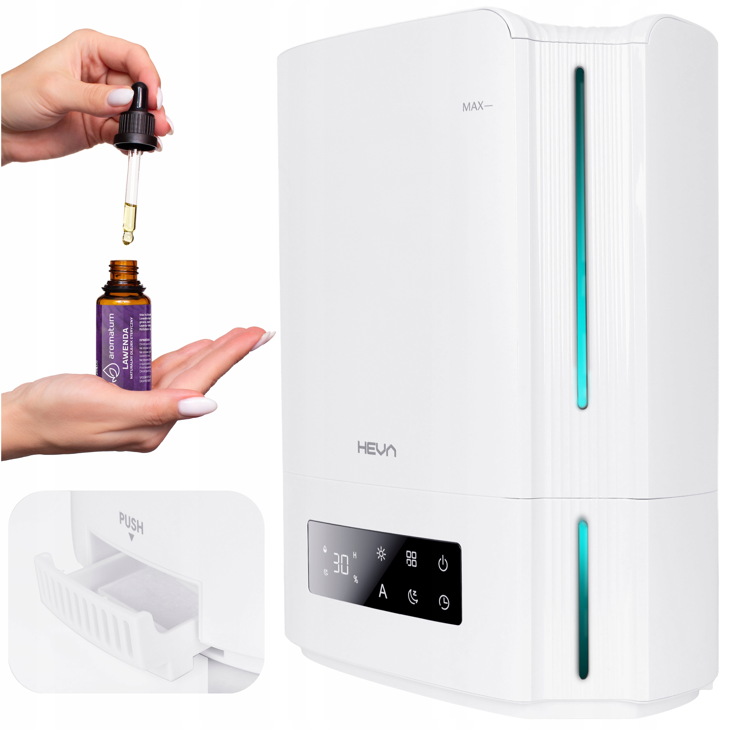 Nawilżacz powietrza Wydajny Higrostat Aromaterapia Duży XL 5l dysza 360 Led