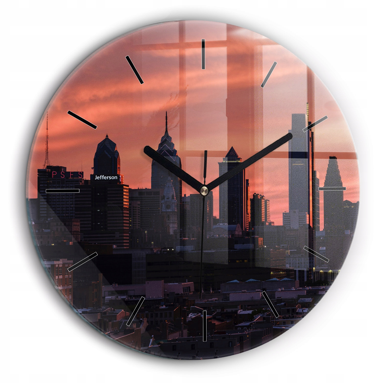 Dekorativní skleněné hodiny S Potiskem Panorama města Philadelphia fi60 cm