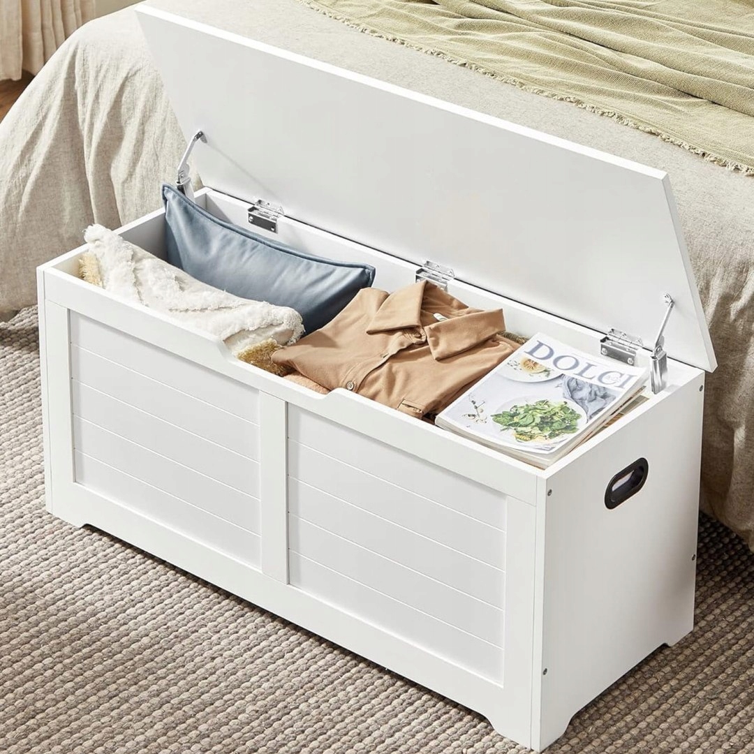 SKRZYNIA Z SIEDZISKIEM KUFER PUFA DO PRZECHOWYWANIA BIAŁA Pojemność skrzyni 184 l