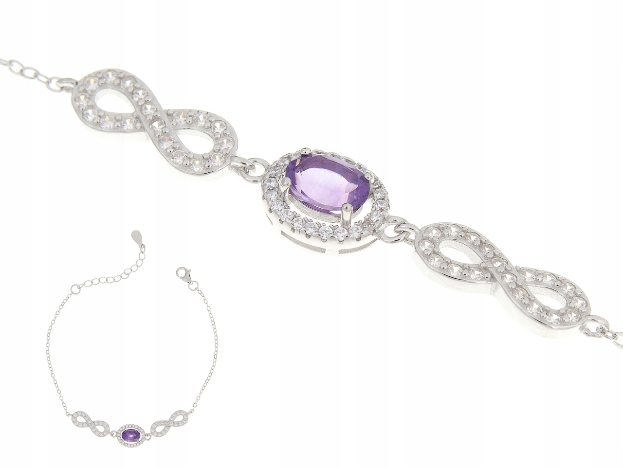 Stříbrný Rhodiovaný Náramek S Přírodním Ametystem