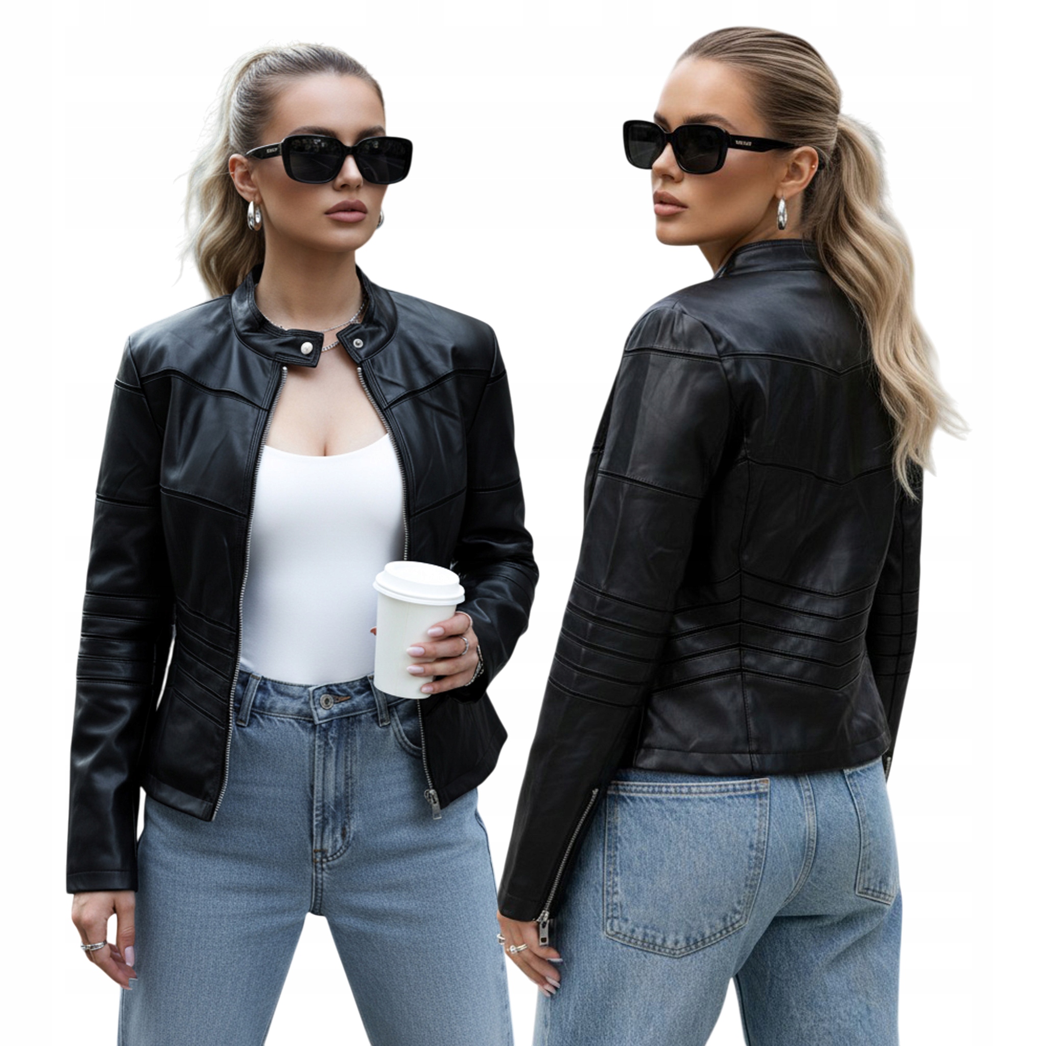 Kurtka damska skórzana ze stójką czarna TY5455 L