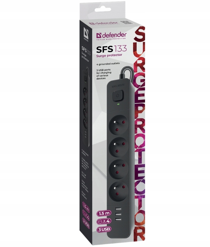 LISTWA ZASILAJĄCA PRZEDŁUŻACZ 3xUSB Z WŁĄCZNIKIEM ANTYPRZEPIĘCIOWA 1,5m Informacje dodatkowe Gniazdo USB Włącznik