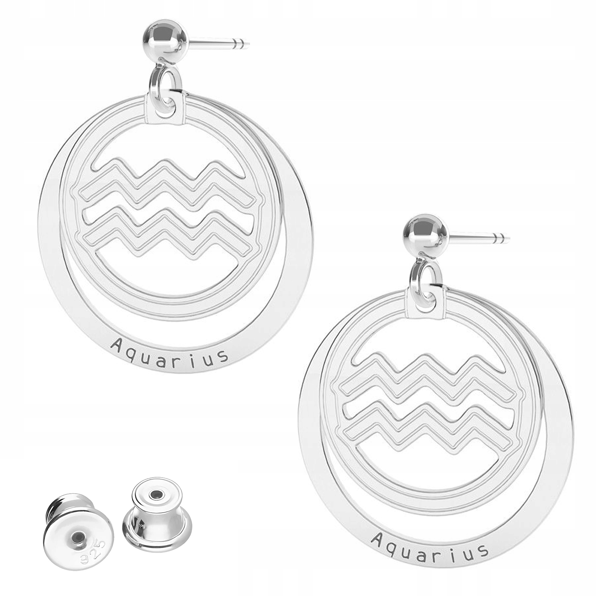 Stříbrné Náušnice Zvěrokruh Vodnář Zvěrokruhu H2O Stříbro 925