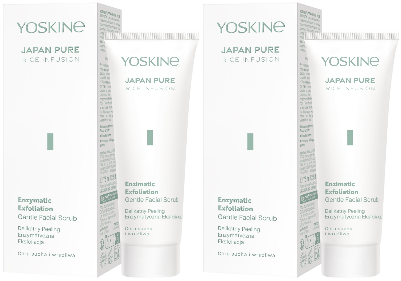 2 kusy Japan Rise Jemný enzymatický peeling 75 Ml Yoskine Exfoliuje