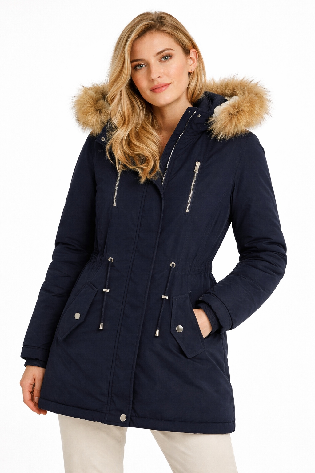 Modful Tmavě Modrá S Kapucí Bunda S Kapucí A Zapínáním Na Patentky S 6EA