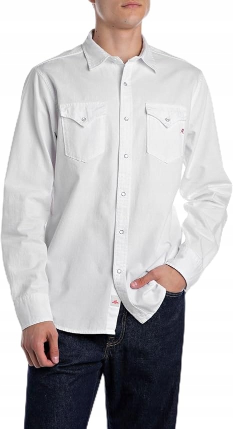 Replay Bílá Pánská Košile S Dlouhým Rukávem A Límečkem XL J7J