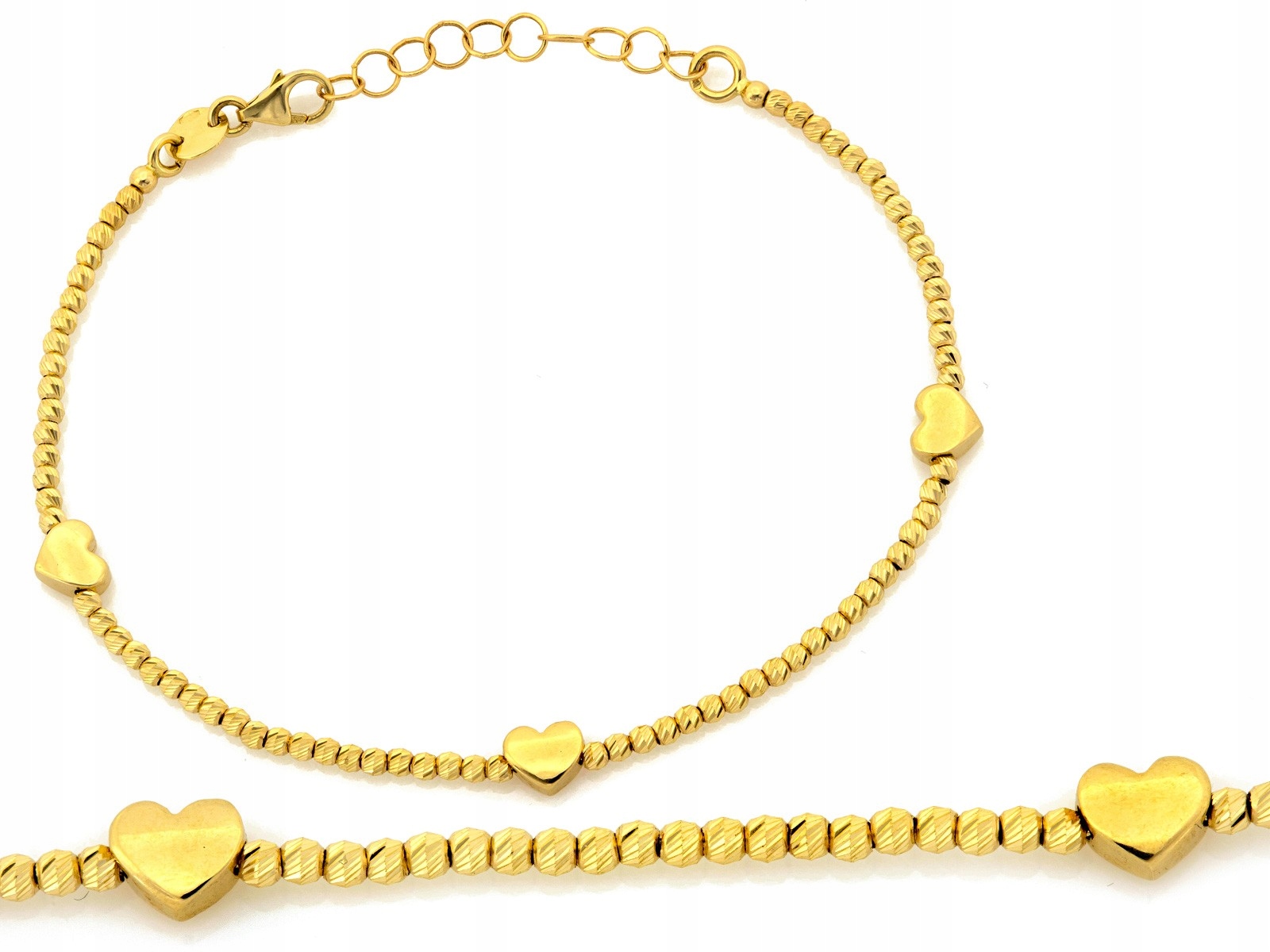 Zlatý náramek 585 Kuličky se Srdíčky r19 Lesklé Kuličky 3.60 g