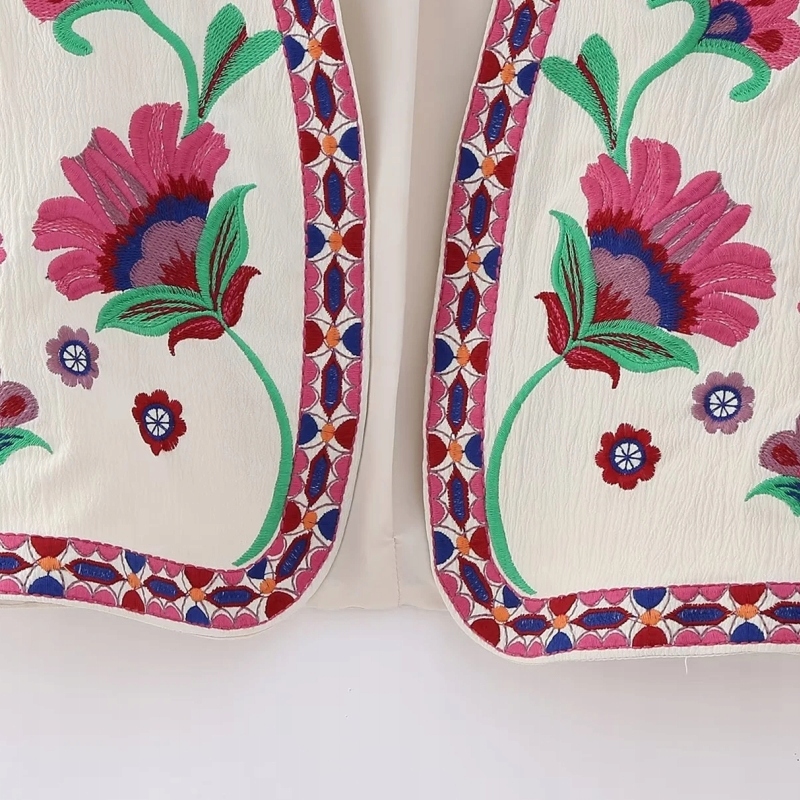 KAMIZELKA HAFTOWANA KWIATY BOHO ETNO M Odcień ecru