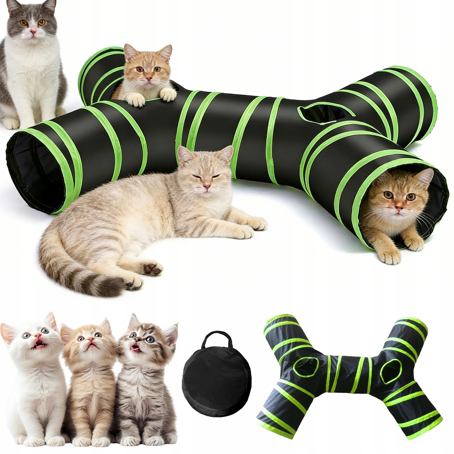 Tunel Pro Kočky 4-SMĚRNÝ Skládací Ocelový Rám Polyester Hračka