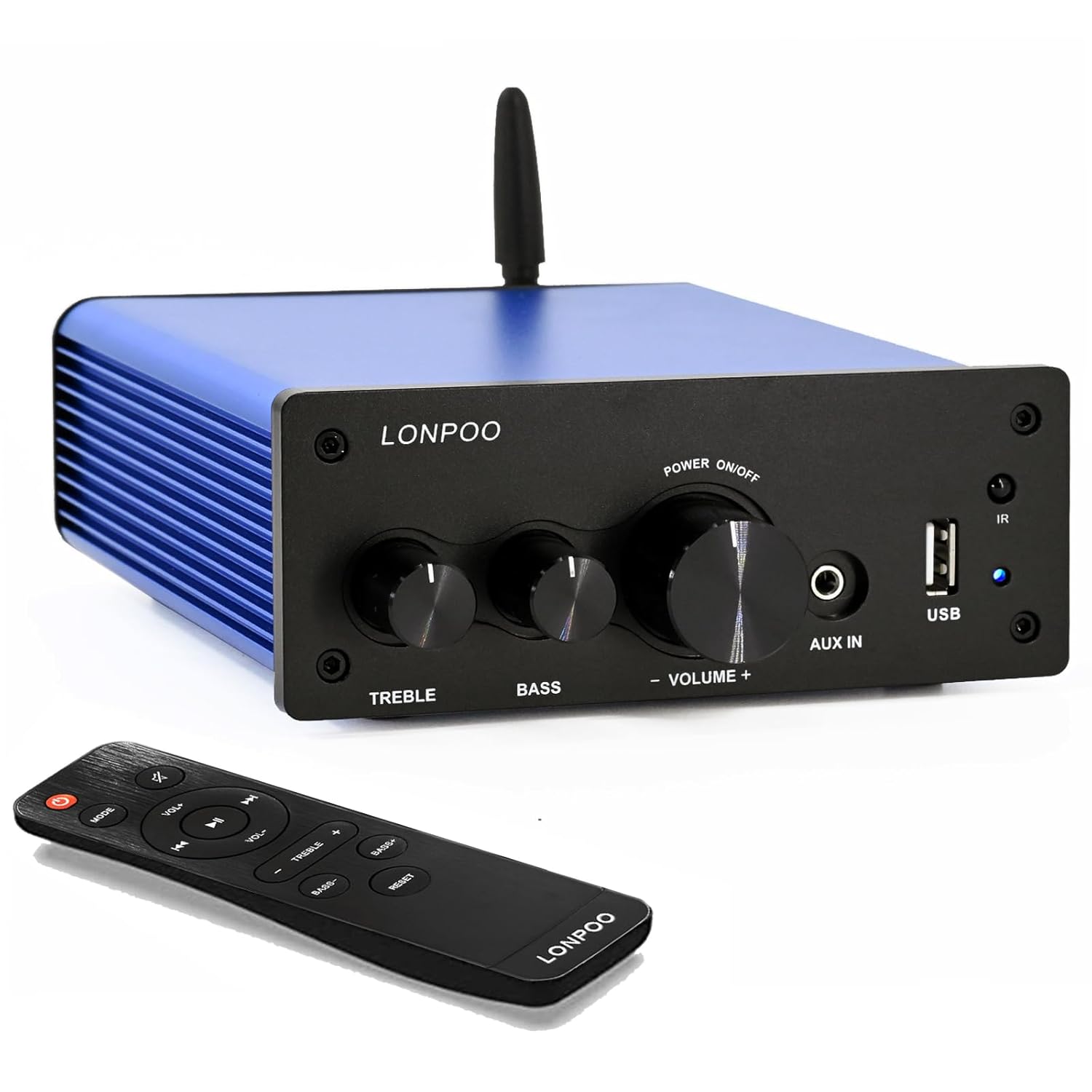 Lonpoo wzmacniacz audio Hi-Fi 200W Bluetooth pilot optyczny Usb Aux 2CH dom