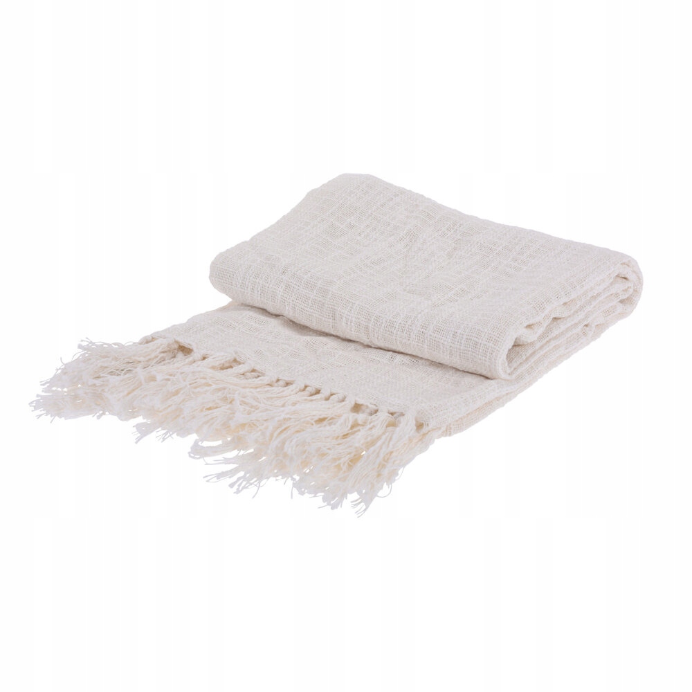 Přehoz Na Postel Na Pohovku Bavlněný S Třásněmi Krémový 130 x 170 cm