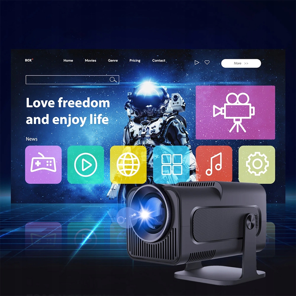 PROJEKTOR RZUTNIK ANDROID TV WIFI FULL HD PRZENOŚNY SMART GŁOŚNIK OBROTOWY Marka bez marki