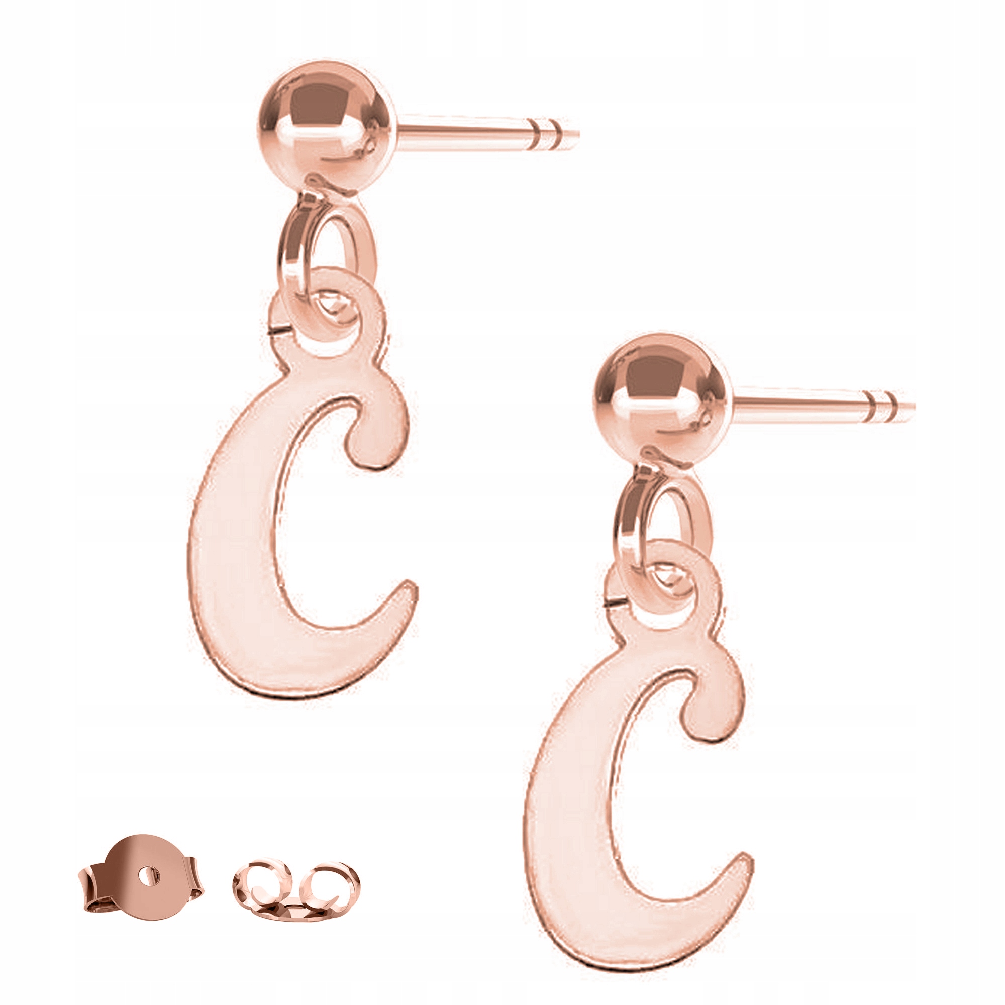 Náušnice Malé písmeno C růžové zlato 925