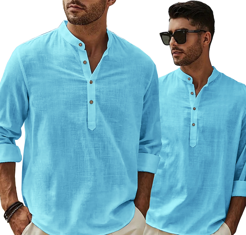 Pánská Košile Se Stojáčkem Vzdušná z bavlny na léto