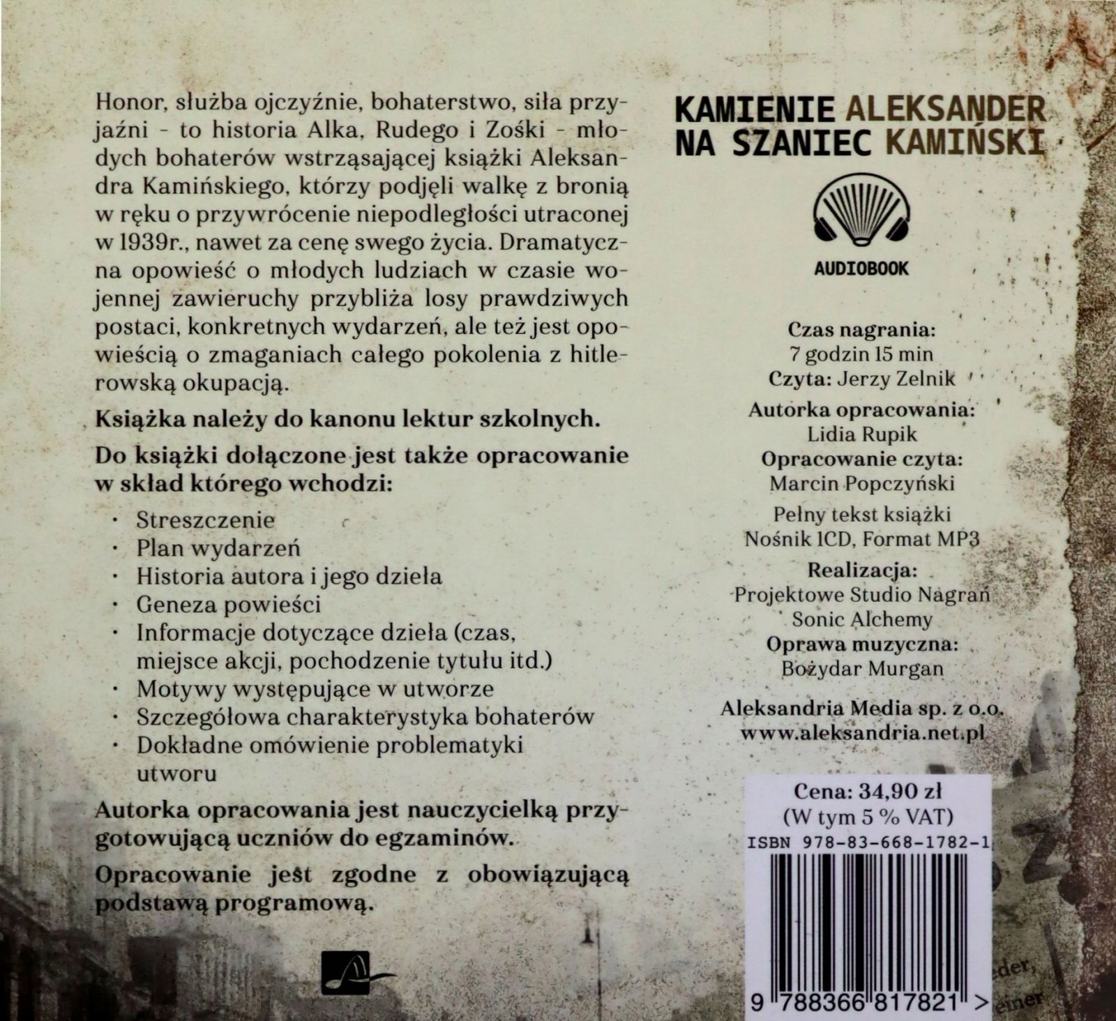 KAMIENIE NA SZANIEC. LEKTURA Z OPRACOWANIEM - KAMIŃSKI ALEKSANDER, RUPIK LI Stan opakowania oryginalne