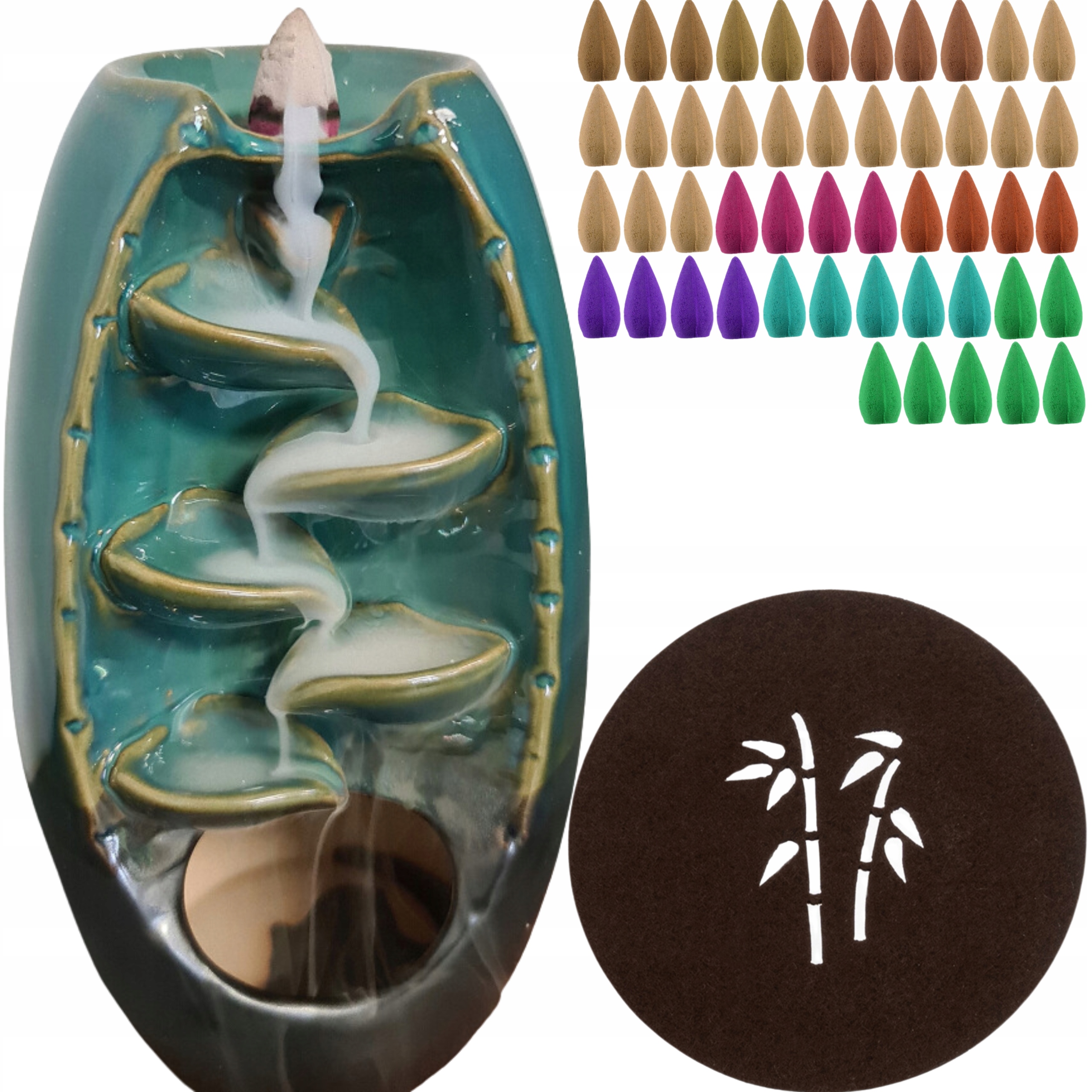 KOMINEK ZAPACHOWY WODOSPAD CERAMICZNY+ KADZIDŁA KNOTY FILCOWA PODKŁADKA