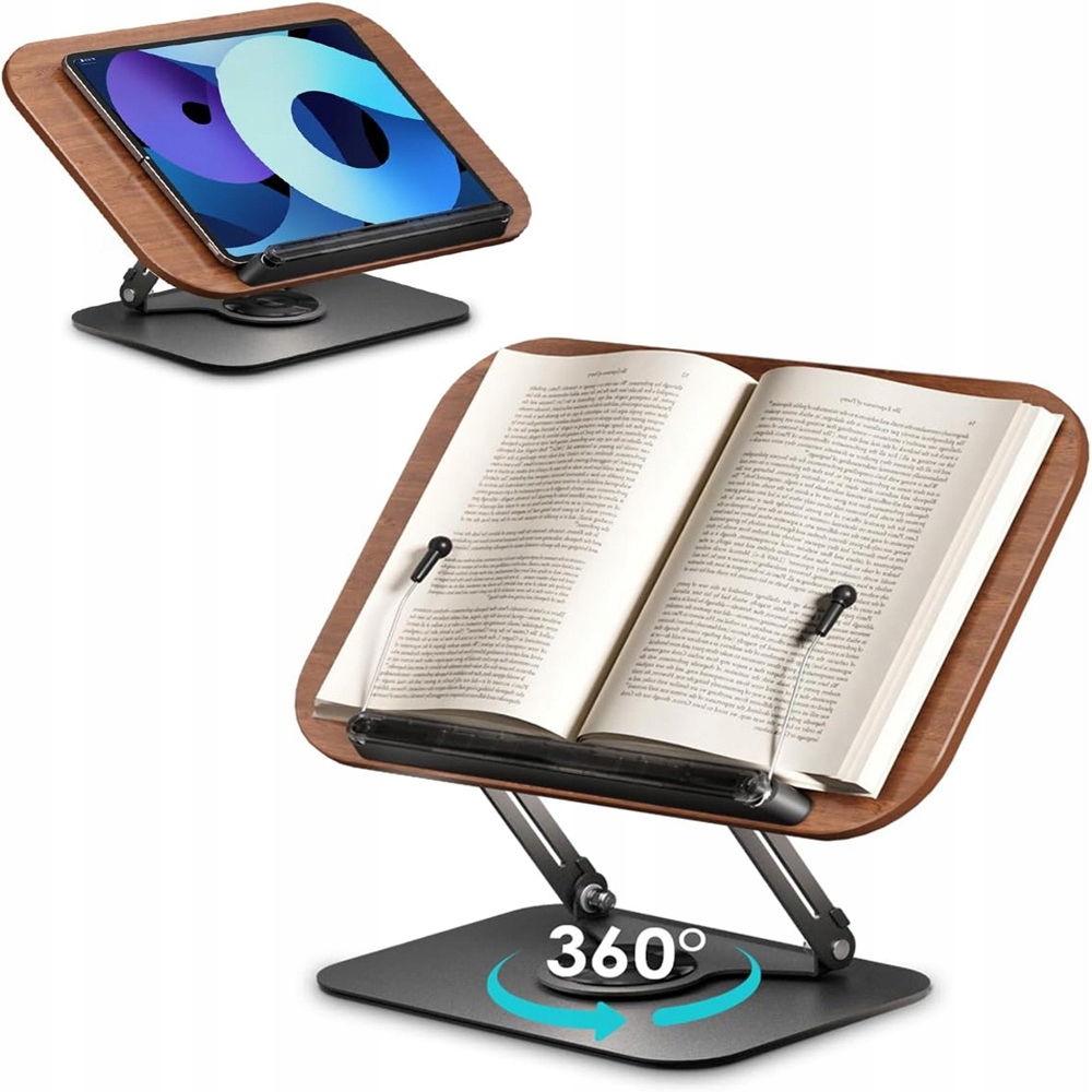Otočný Stojan Na Knihy O 360° Nastavitelný Podstavec Pod Tablet Dřevěný