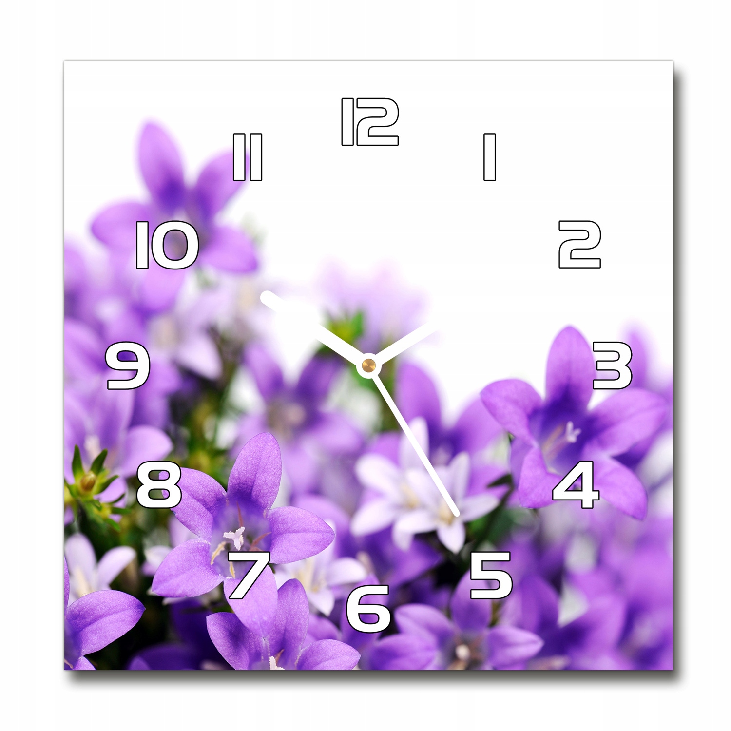 

Zegar szklany kwadratowy Fioletowe dzwonki 30x30