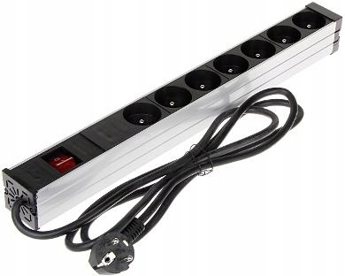 Zásuvková Lišta Rack 19" 1U 8 Zásuvek 230V 16A 2M Stříbrná PD-7K/RACK