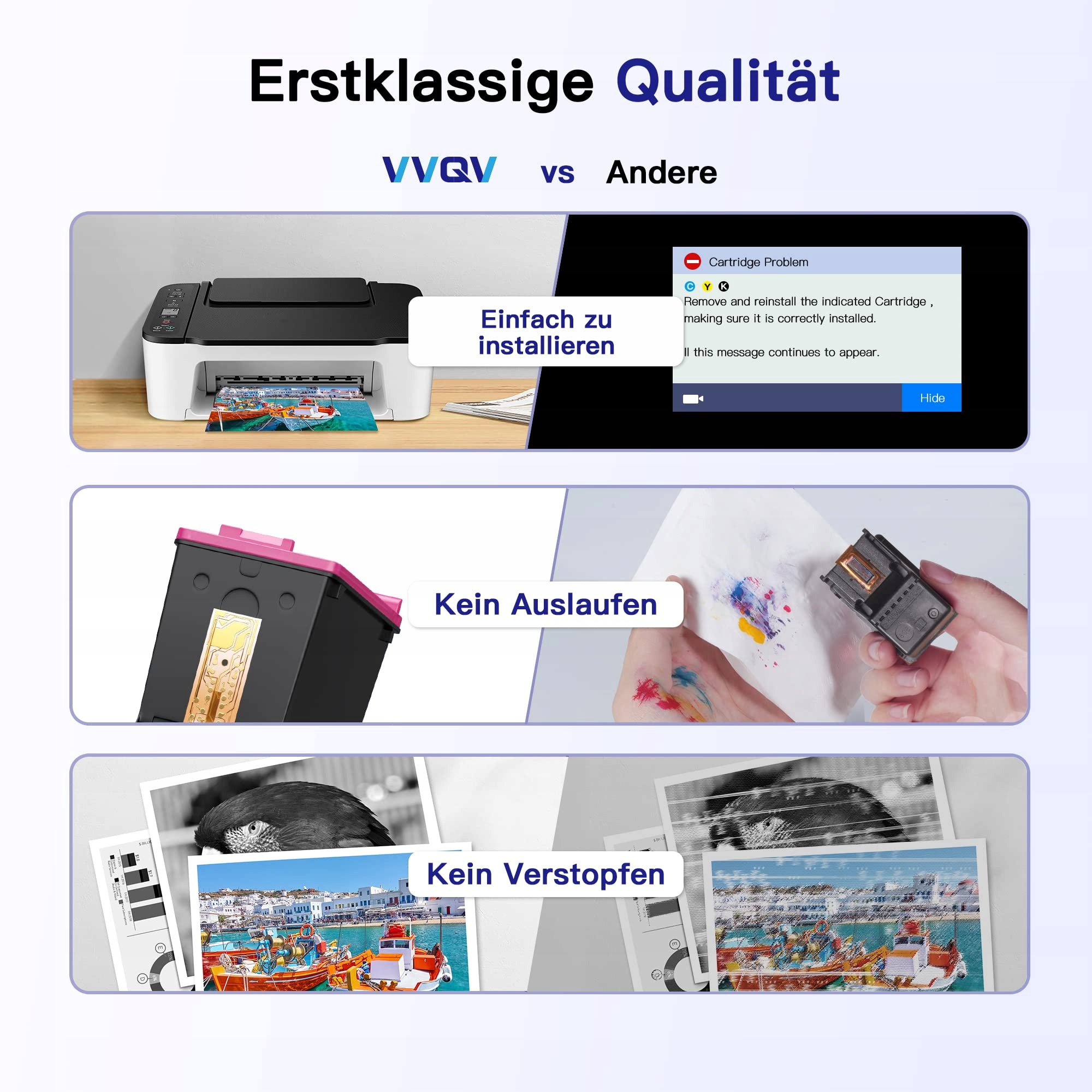 VVQV Tusze 302XL Zamiennik HP 302 Czarny i Kolorowy Envy Officejet Deskjet — miniatura 7
