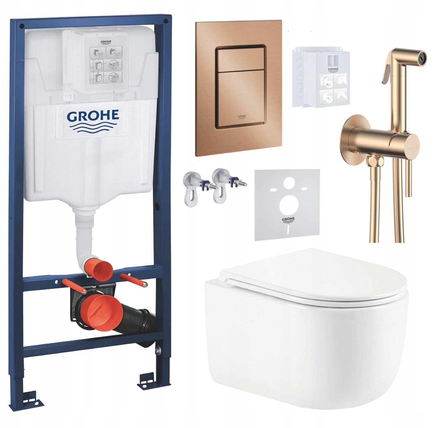Wc rošt Grohe Rapid Sl s Wc misou Imprese a medeným tlačidlom, batéria