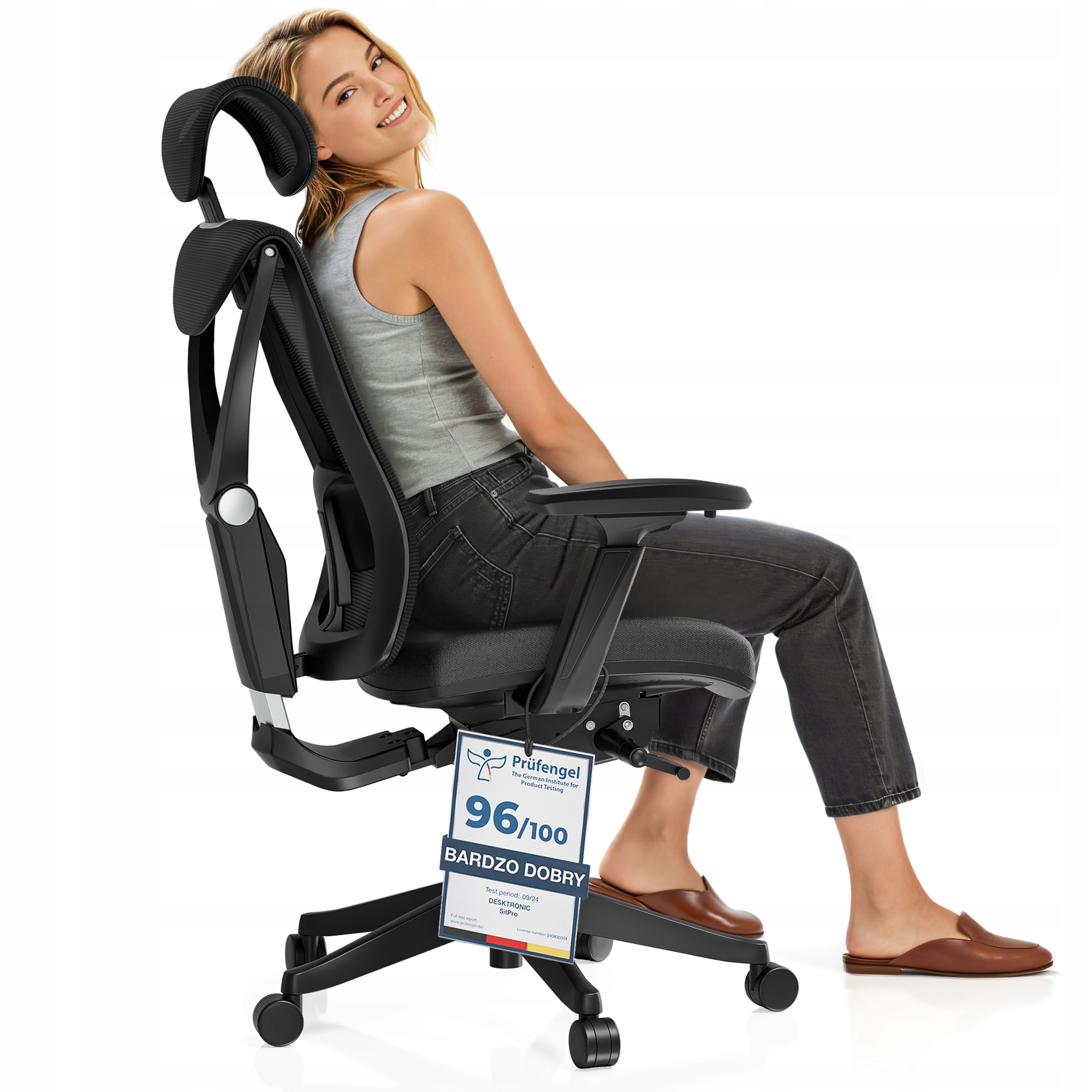 Ergonomiczny Fotel Biurowy Krzesło Obrotowe SitPro Czarny