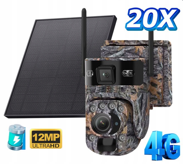 Fotopasca Kamera Zoom Optická 20X 12MP Gsm Sim 4G Rotačná Solar Ptz