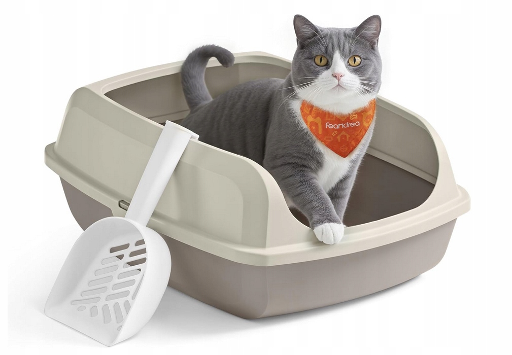 Levně Toaleta pro kočky Feandrea High Sided, XL, otevřená shora, s lopatkou, béžová