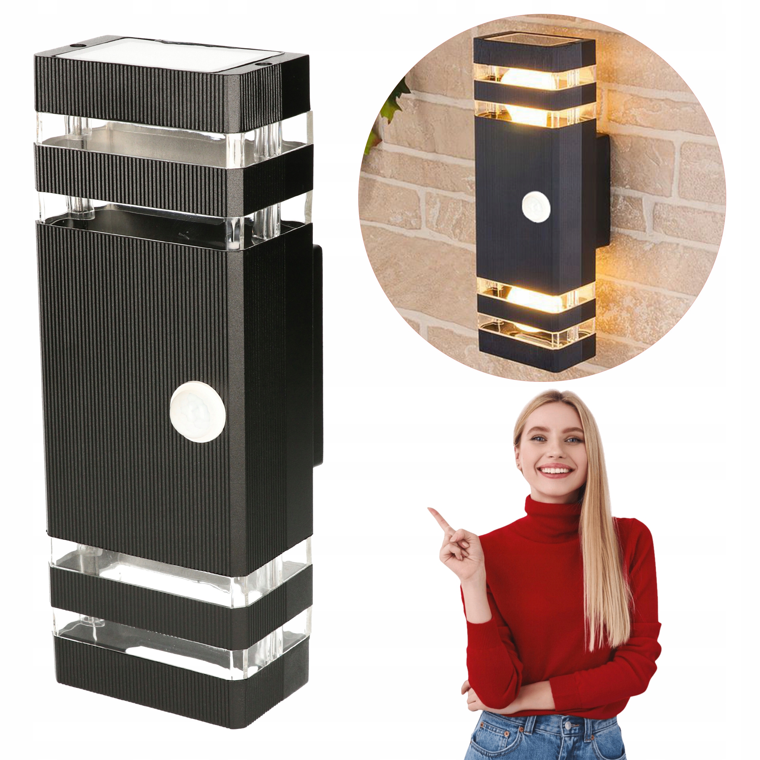 Lampa elewacyjna Rios kinkiet 2xE27 Pir czujnik ruchu czarny Mk