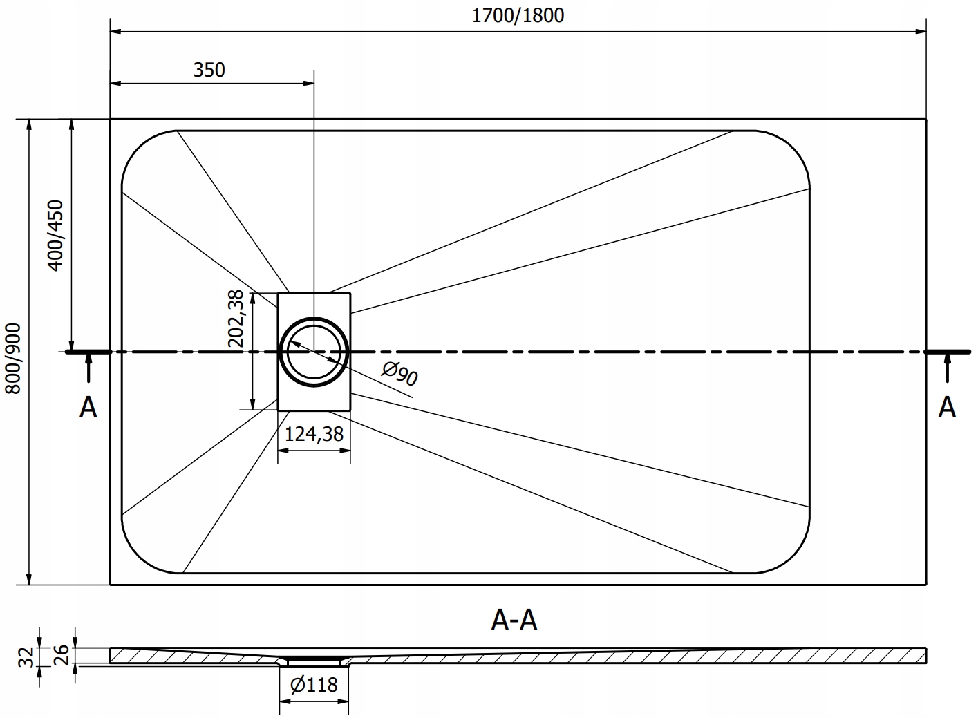 MEXEN HUGO BRODZIK PROSTOKĄTNY SMC 180x80 BIAŁY Linia Hugo