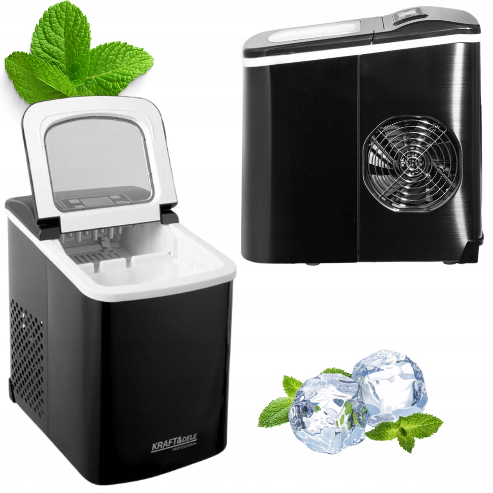 KOSTKARKA DO LODU MASZYNA DO LODU Wydajna Kostki Lodu CZARNY 120W 12KG/24H Model Duża wydajna kostkarka - duże kostki lodu