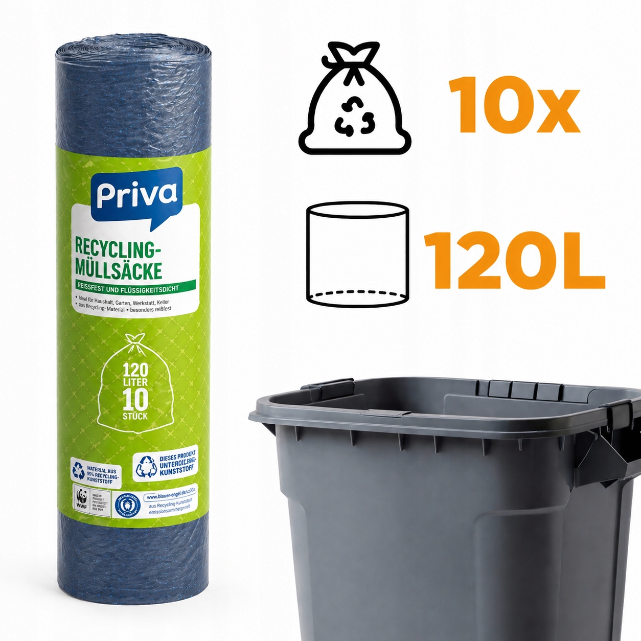 WORKI NA ŚMIECI 120L 10SZT PRIVA mocne, czarne