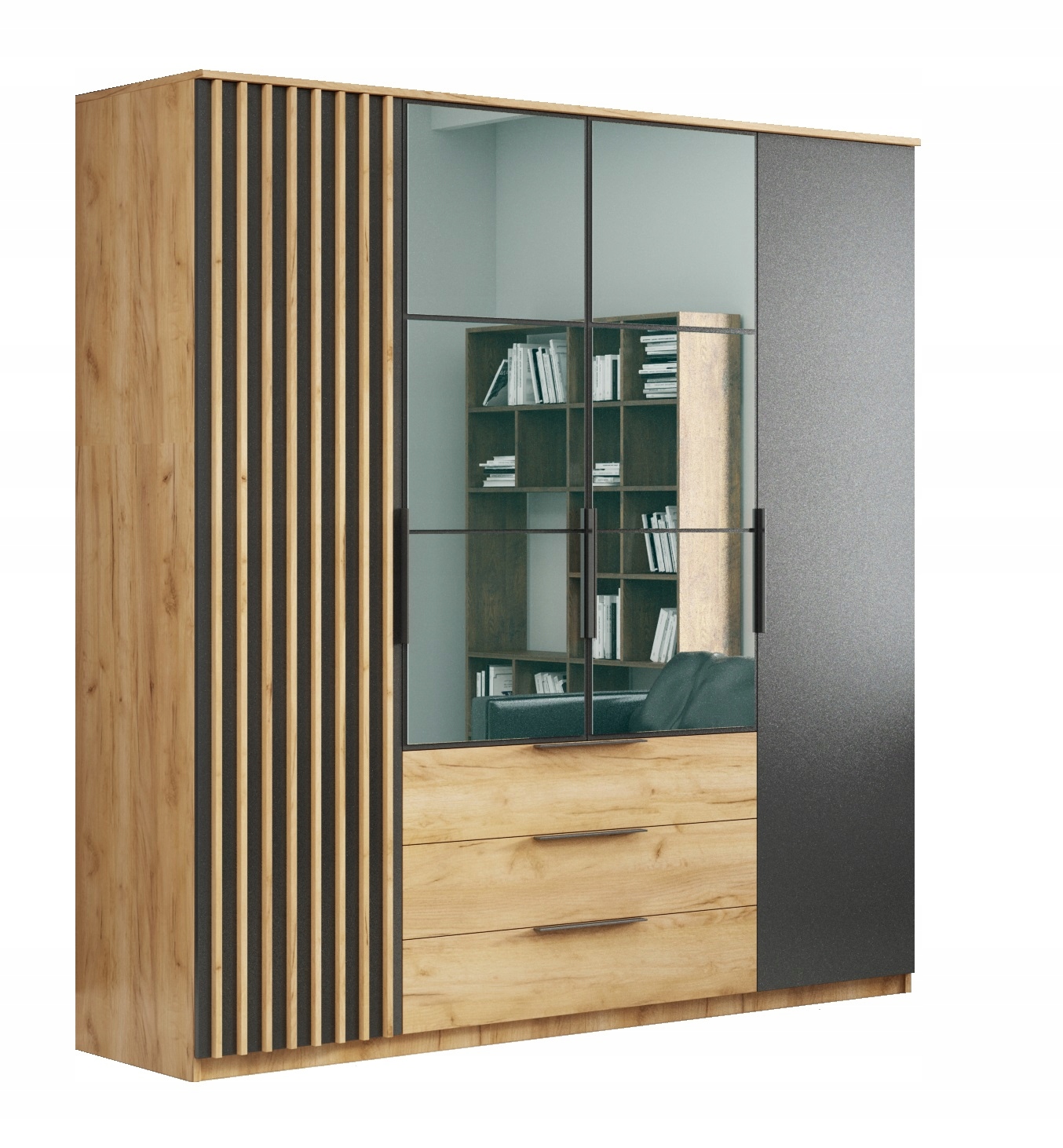 Szafa SORENTO 200cm lustro + Komoda SORENTO 160cm Dąb Craft Złoty / Czarny Kod producenta sorentozestaw200