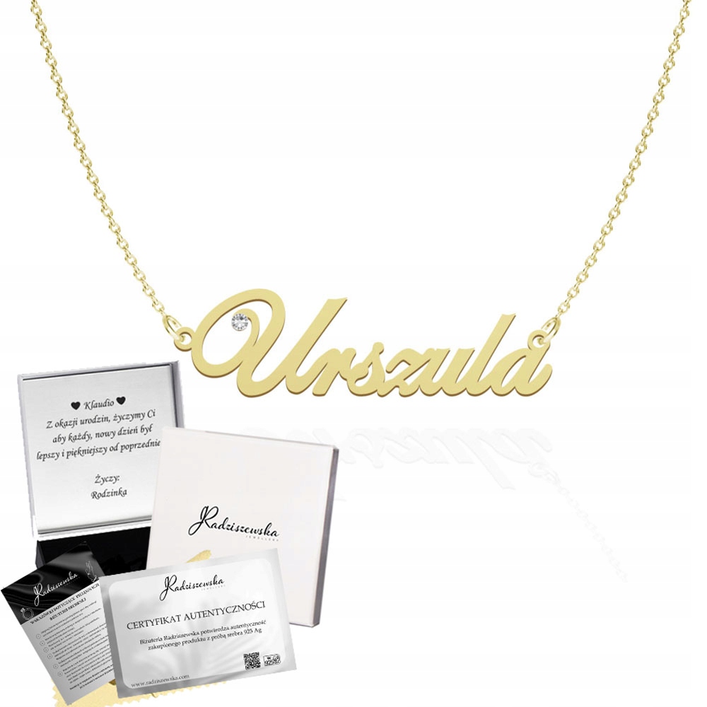 Zlatý náhrdelník s jménem Urszula Řetízek Stříbro 925 Tabulka Bonus