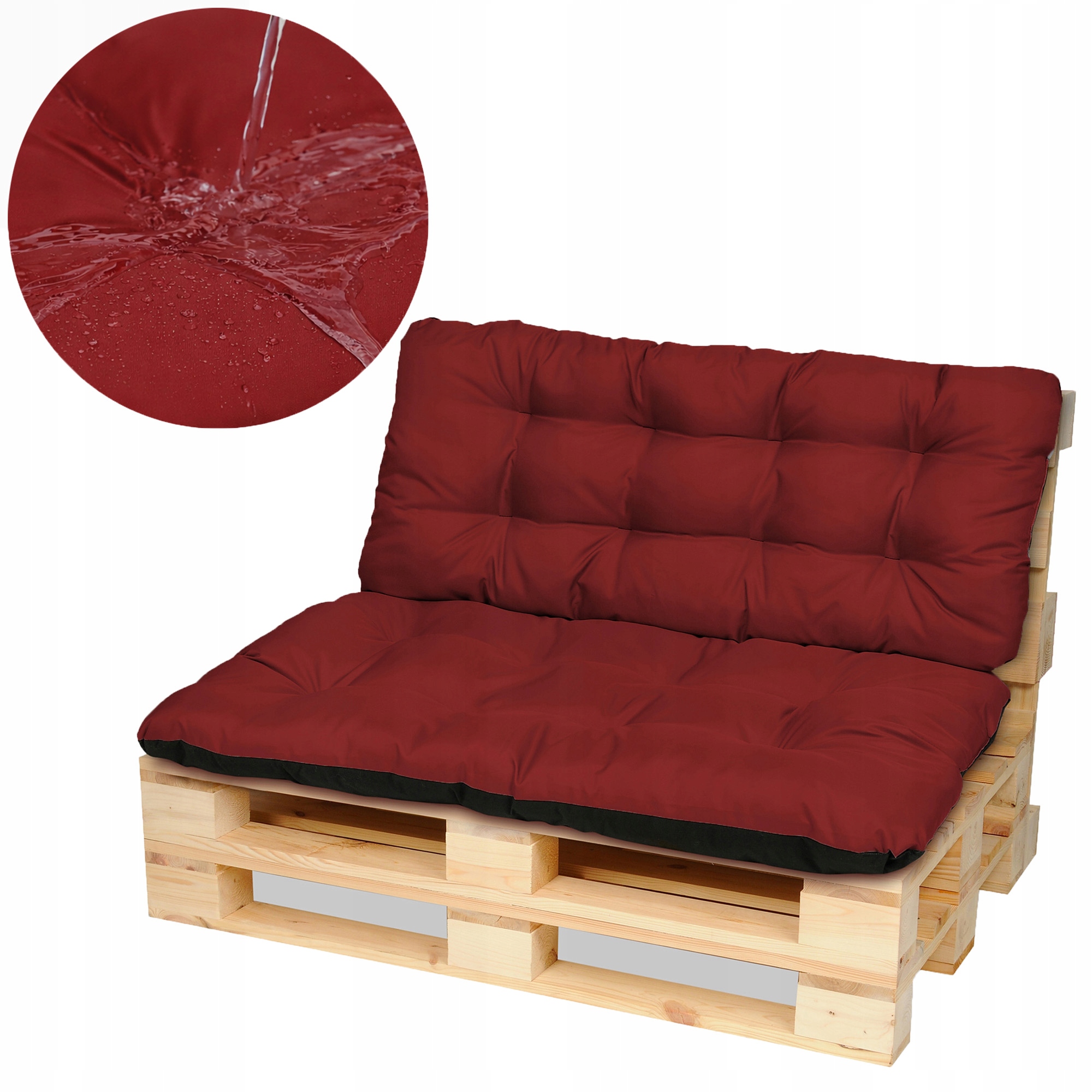 Sada polštáře na nábytek z palet, vysoká lavička 120x80+120x50 Bordová
