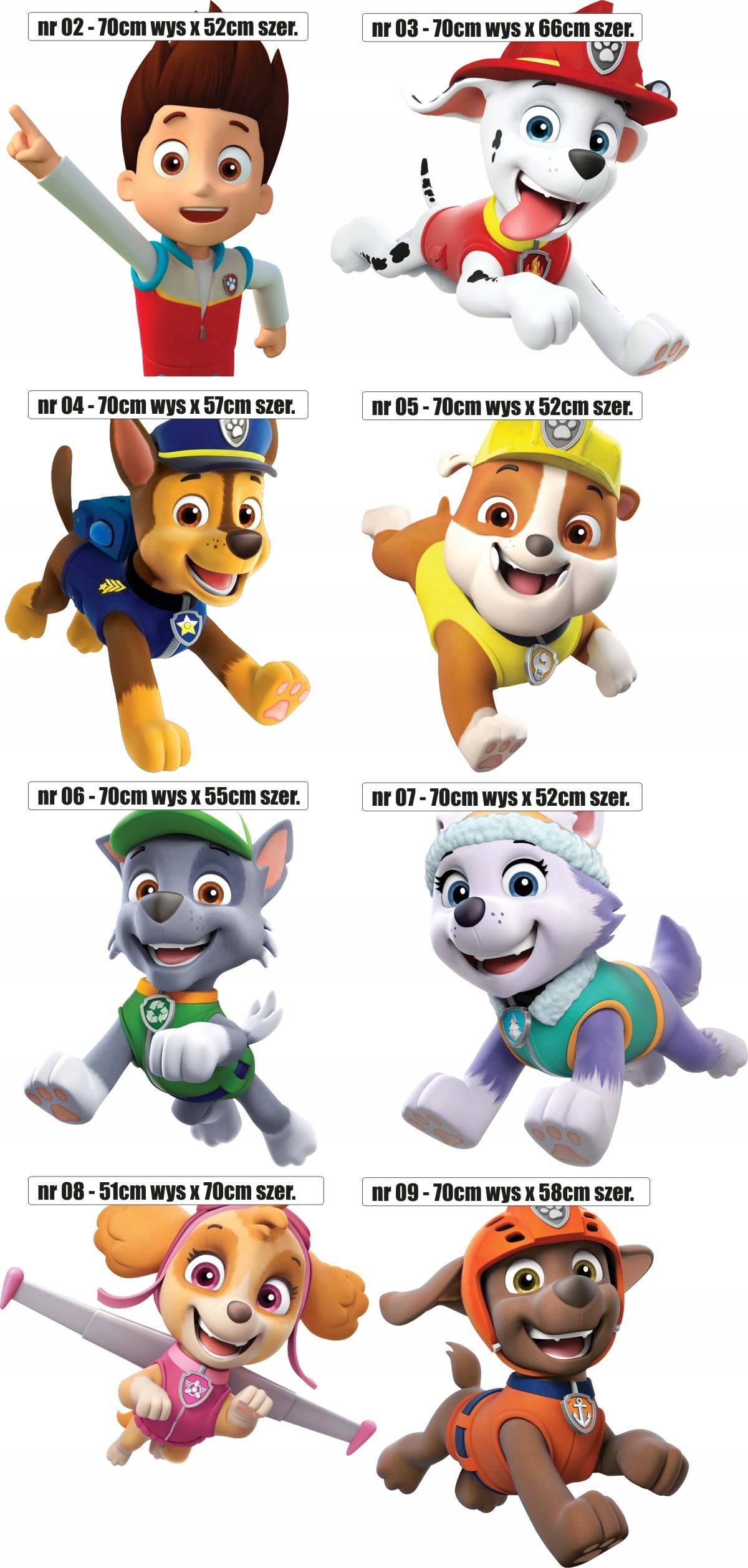 Psi patrol naklejka postacie dużo wz. bez tła 70cm Szerokość produktu 70 cm