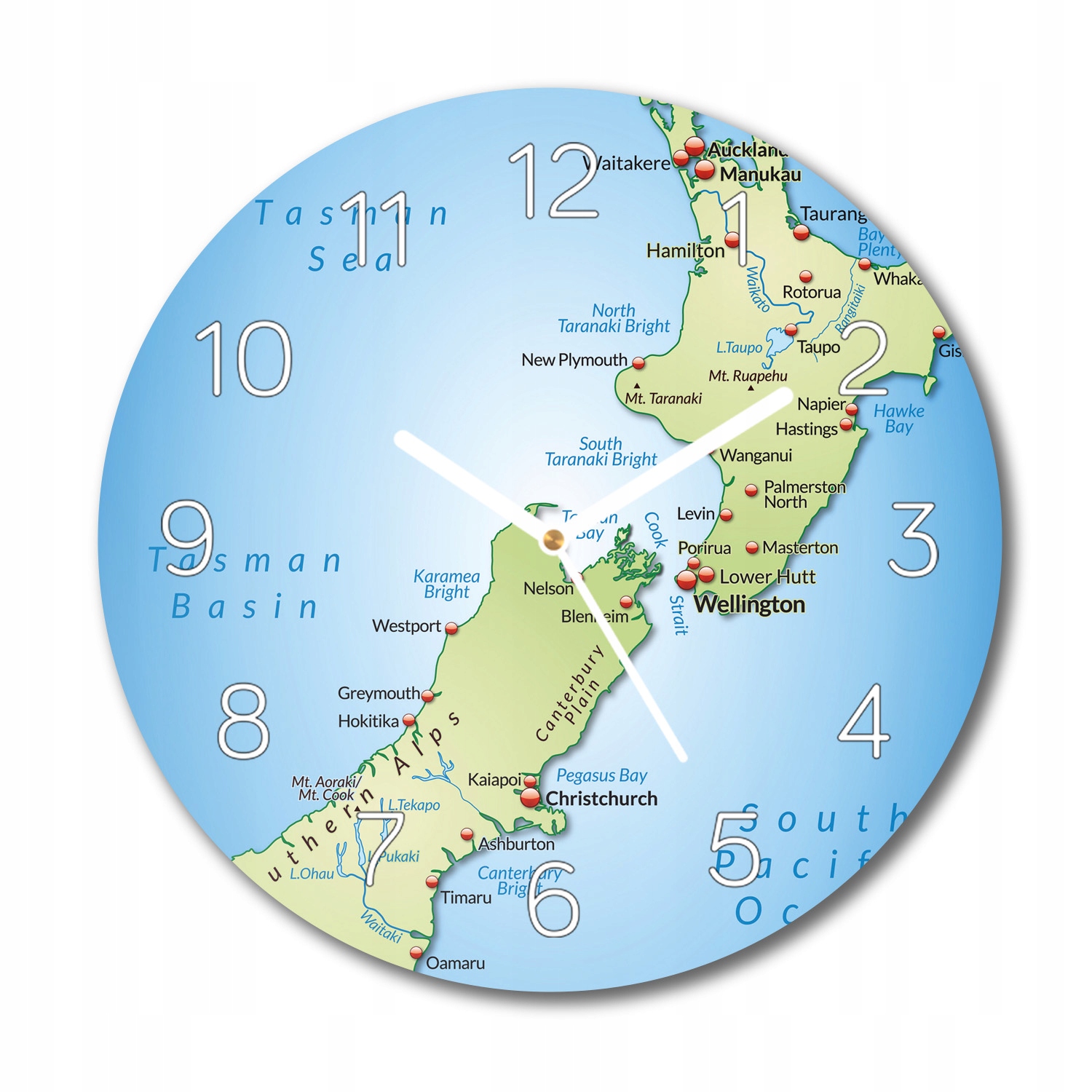 Mapa Nový Zéland s grafikou skleněné hodiny fi 30