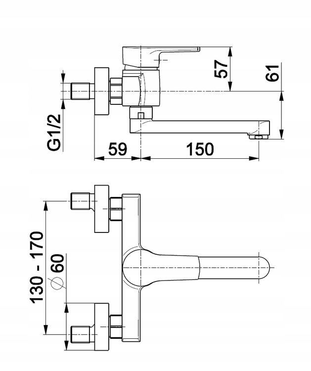 BATERIA ŁAZIENKOWA UMYWALKOWA ŚCIENNA SELEN KFA Linia SELEN