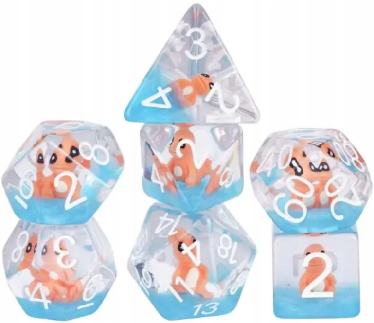 Zestaw 7 Kości D4-20 K20 Niebieskie Charmander Pokemon Gry Rpg D&D Mtg