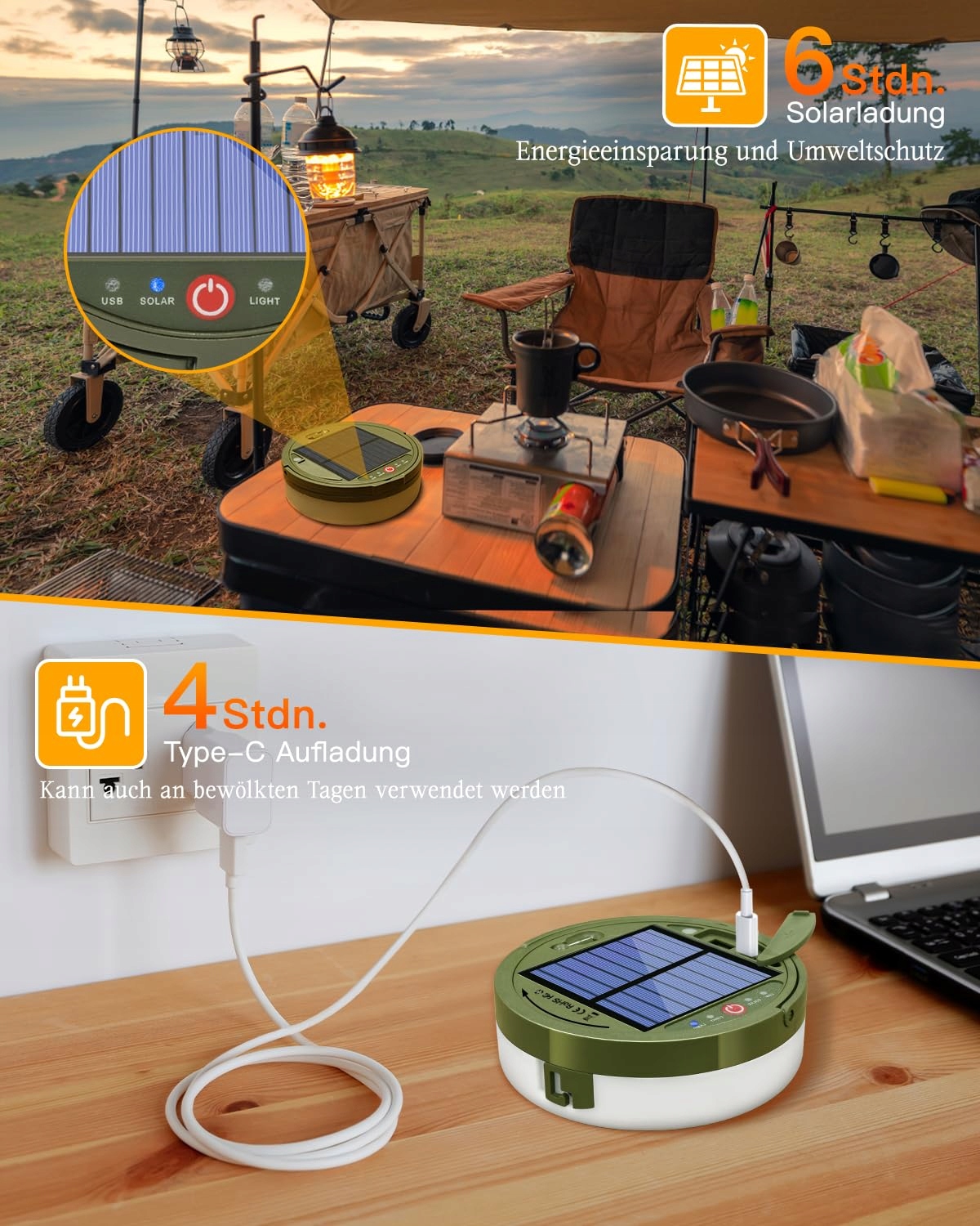 OLLNY Lampki Campingowe 10M 100LED Wodoodporne 8 Trybów Solarne USB — miniatura 5