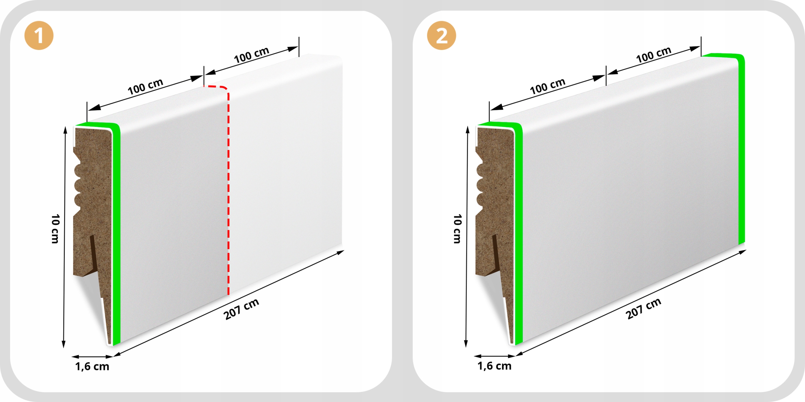 LISTWA PRZYPODŁOGOWA MDF BIAŁA RYFLOWANA 10cm Szerokość 16 mm