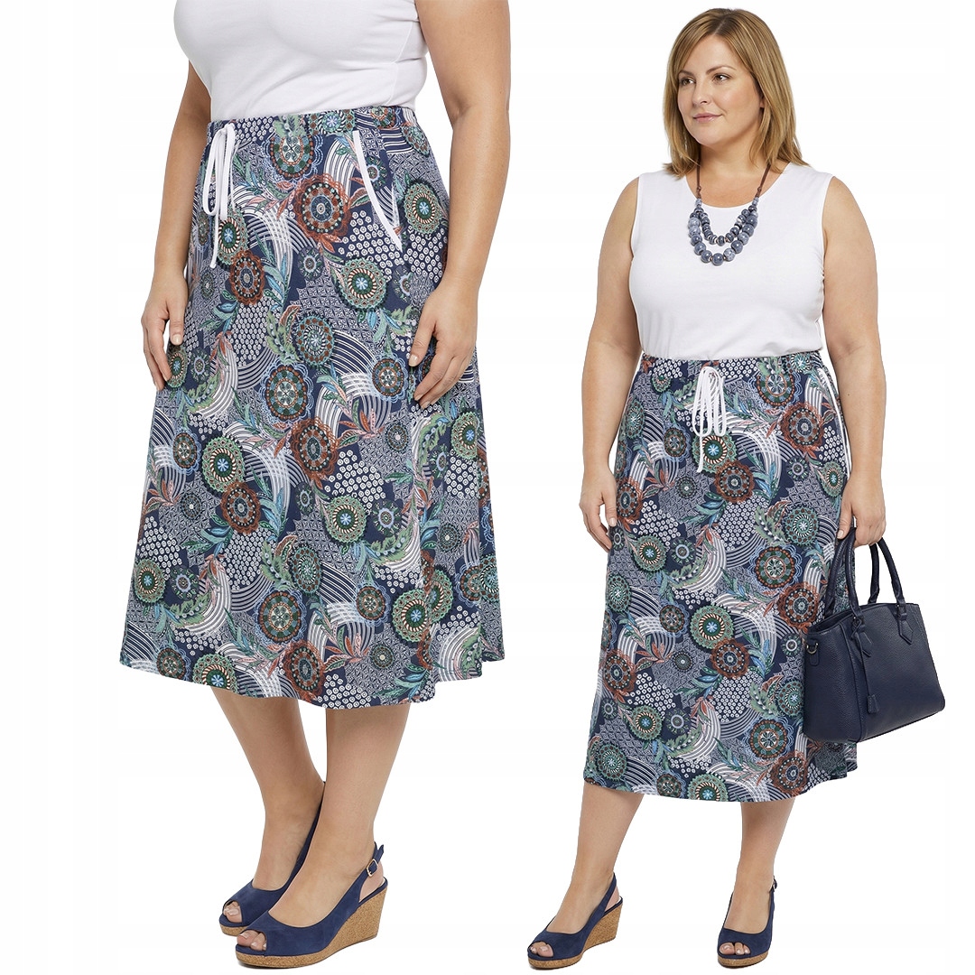 Sukně modrá, barevný vzor plus size, velikost 56