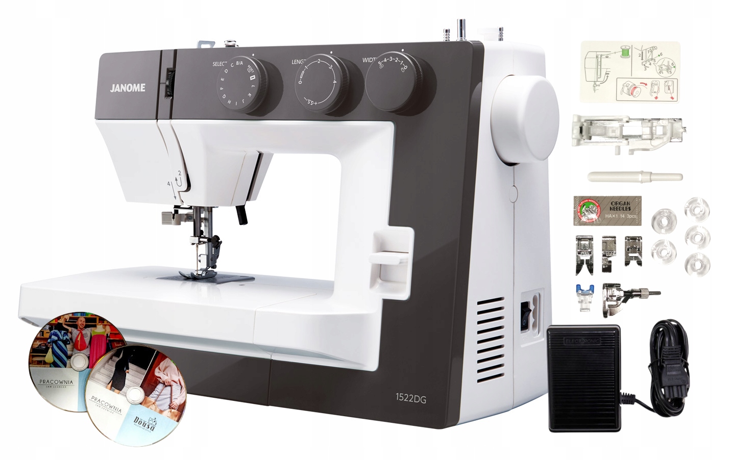 Maszyna do szycia mechaniczna Janome 1522 Dg ciemnoszara kursy szycia