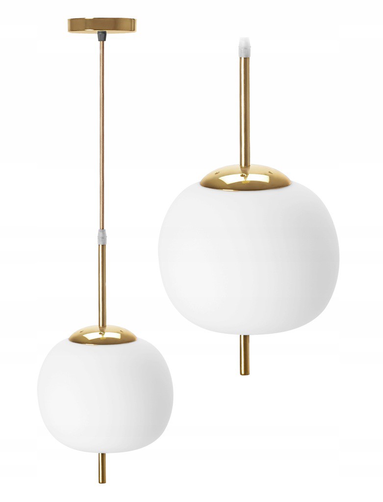 

Lampa Wisząca Mleczna Biała Złota Szklana Sufitowa