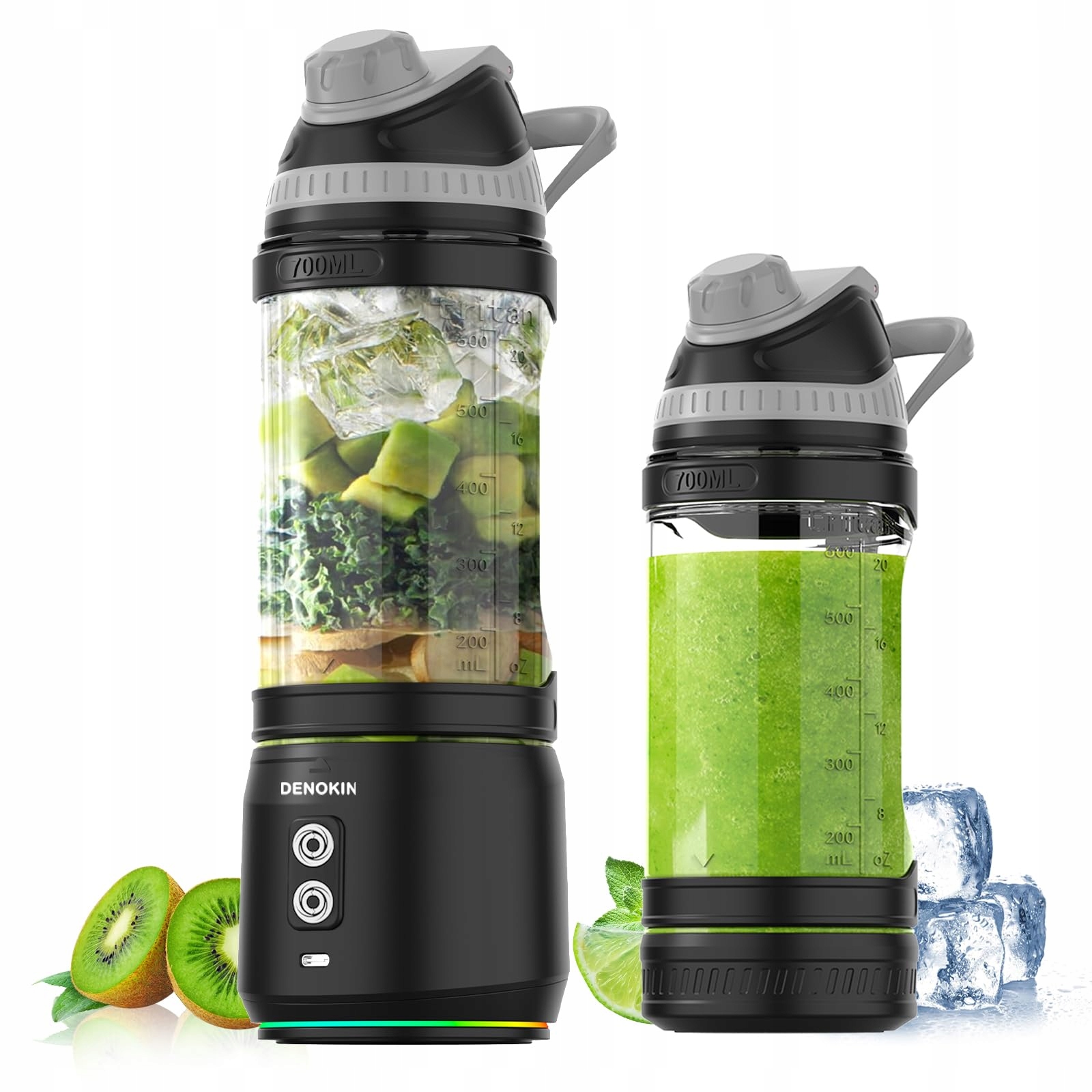 DENOKIN Przenośny Blender 700ml Smoothie Maker 6 Ostrzy BPA Free