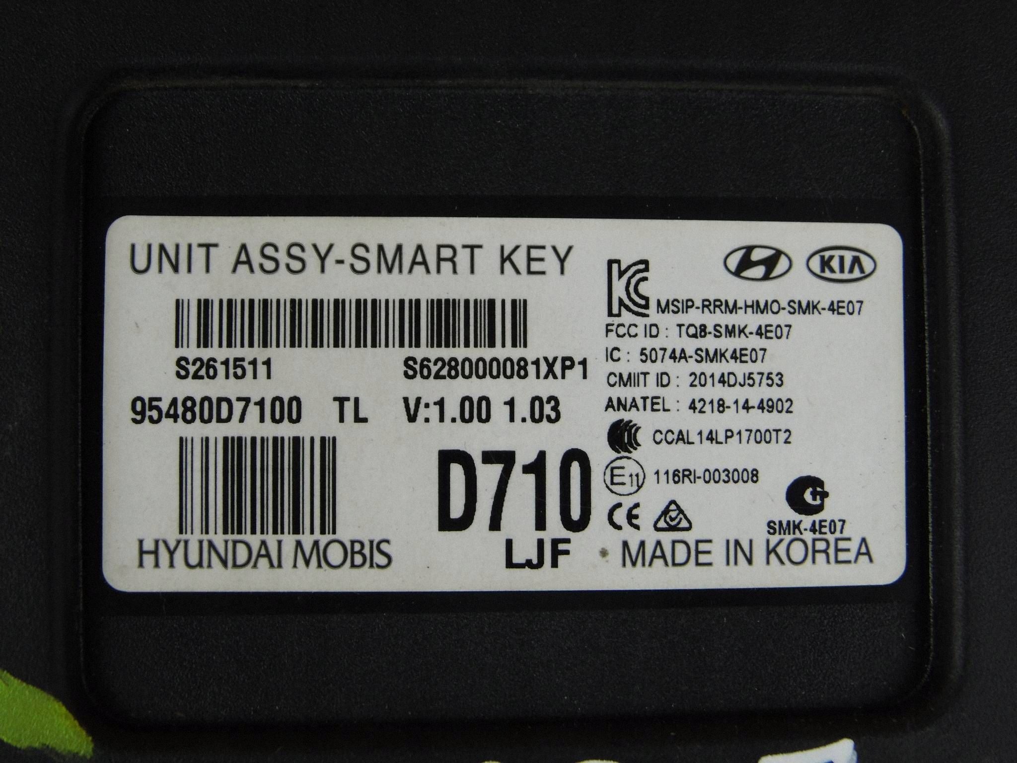 Hyundai Tucson III TL modulo computer Centralina SMARTKEY 95480D7100