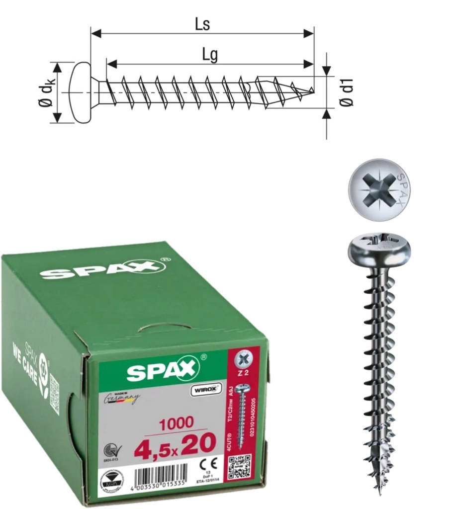 Univerzální vrut do dřeva spax 4,5 x 20 Wirox Hb 1000 ks