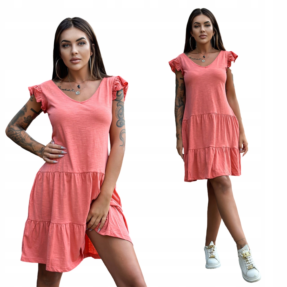 Šaty s volánky na ramenou oranžová, módní Edoti DLR117 vel XL